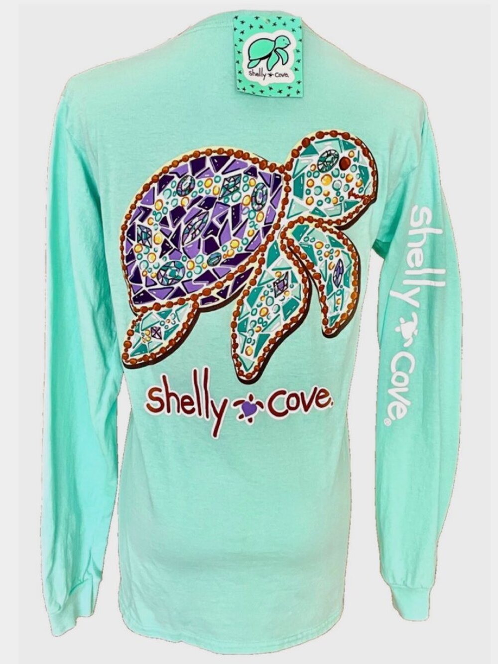 NWT! NEW SHELLY COVE MOSAIC SEA TURTLES TEE T-SHIRT SMALL CELADON AQUA TURQUOISE